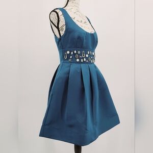 Anthropologie's Maeve Teal Embellished Mini Dress Size XS